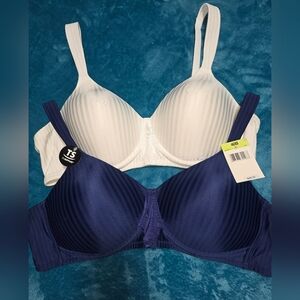 2 Pack Playtex Secrets Perfectly Smooth Wirefree Bras, Navy & White, 40B